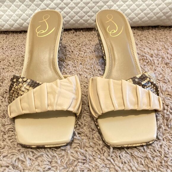 Sam Edelman Kittie Heeled Slide Sandals NEUTRAL MOTIF Womens 7.5 Snake Skin Heel - Picture 3 of 12